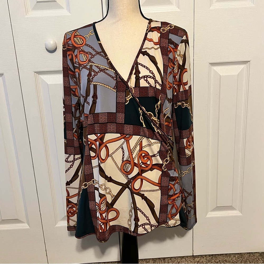 Boston Proper Multicolor Chain Print Wrap Blouse